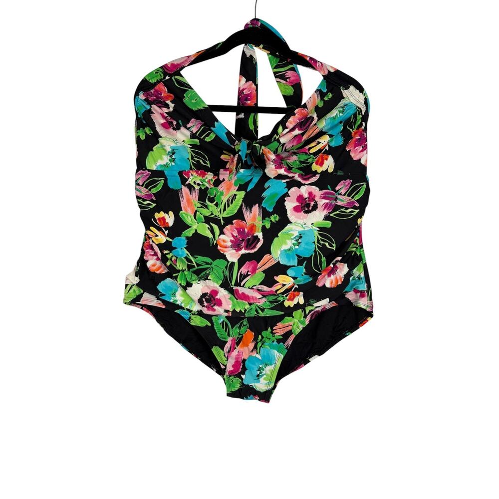 CATALINA Floral One-Piece Swimsuit Womens 3X (22W/24W) Halter Ruched Tropical